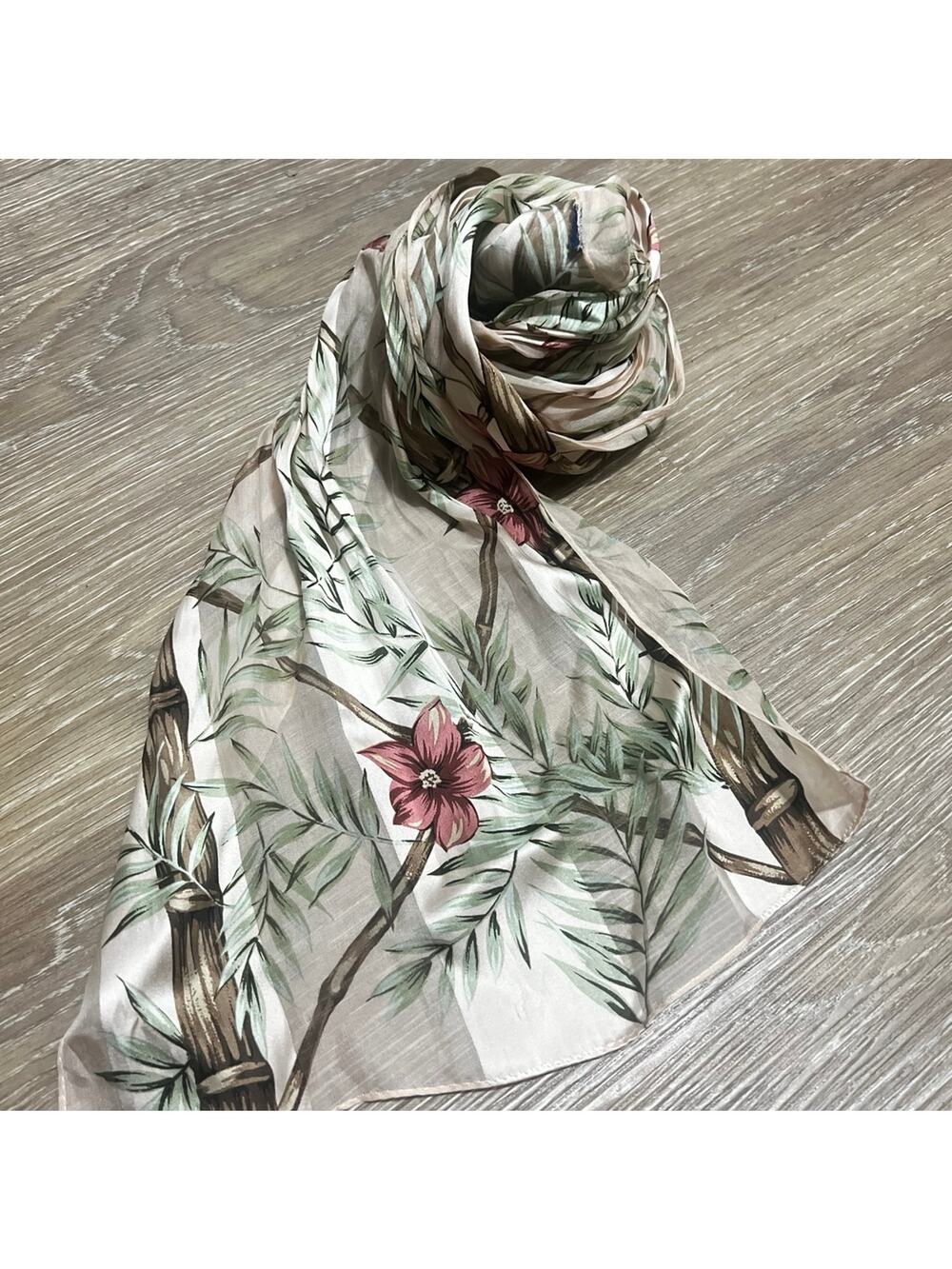 Tropical Bamboo Floral and Palm Leaf Long Head Scarf